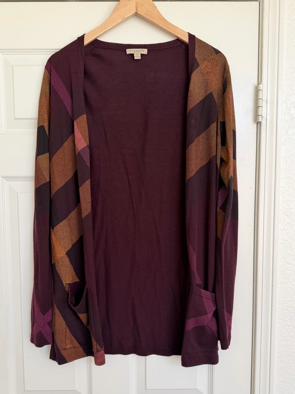 Burberry Brit Wool Cashmere Cardigan Sweater Purple Plum Size Large - Picture 2 of 8